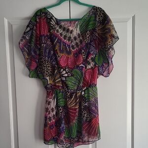 Colorful Patterned Sheer Bathing Suit Cover Up
